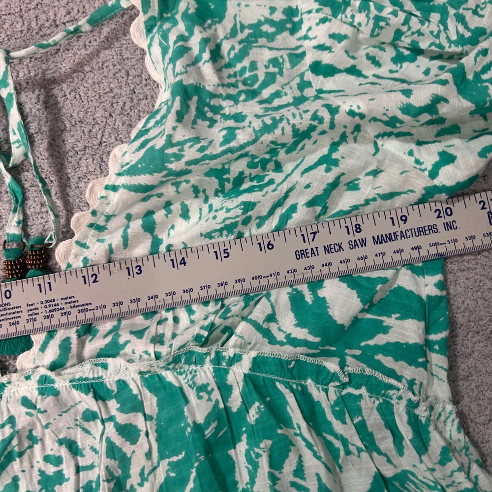 Blue Island Mini Dress Boho Tiered XS Seagreen Tropical Beach Tassel Crochet - Picture 4 of 7